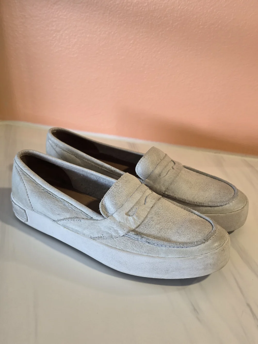 Blackstone JL23 Suede Loafer Sneakers White Gray Soft Leather Comfy Flats